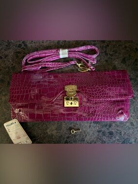 Bellini Magenta Croc Embossed Clutch Crossbody Wristlet w/ Lock & Key NWT